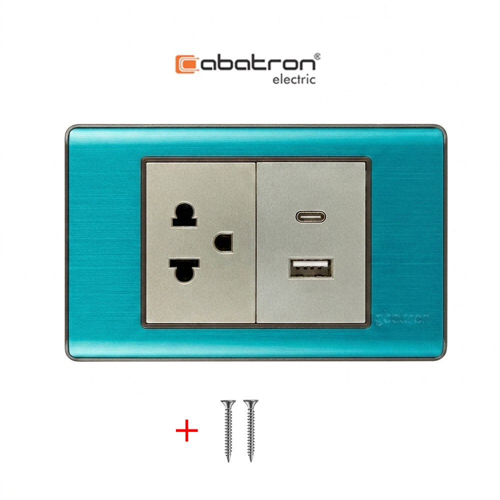 PLACA TOMACORRIENTE DE PARED CON ENCHUFE USB Y TIPO-C ABATRON 15 AMP SANTOFA ELECTRONICS S2093 - 3
