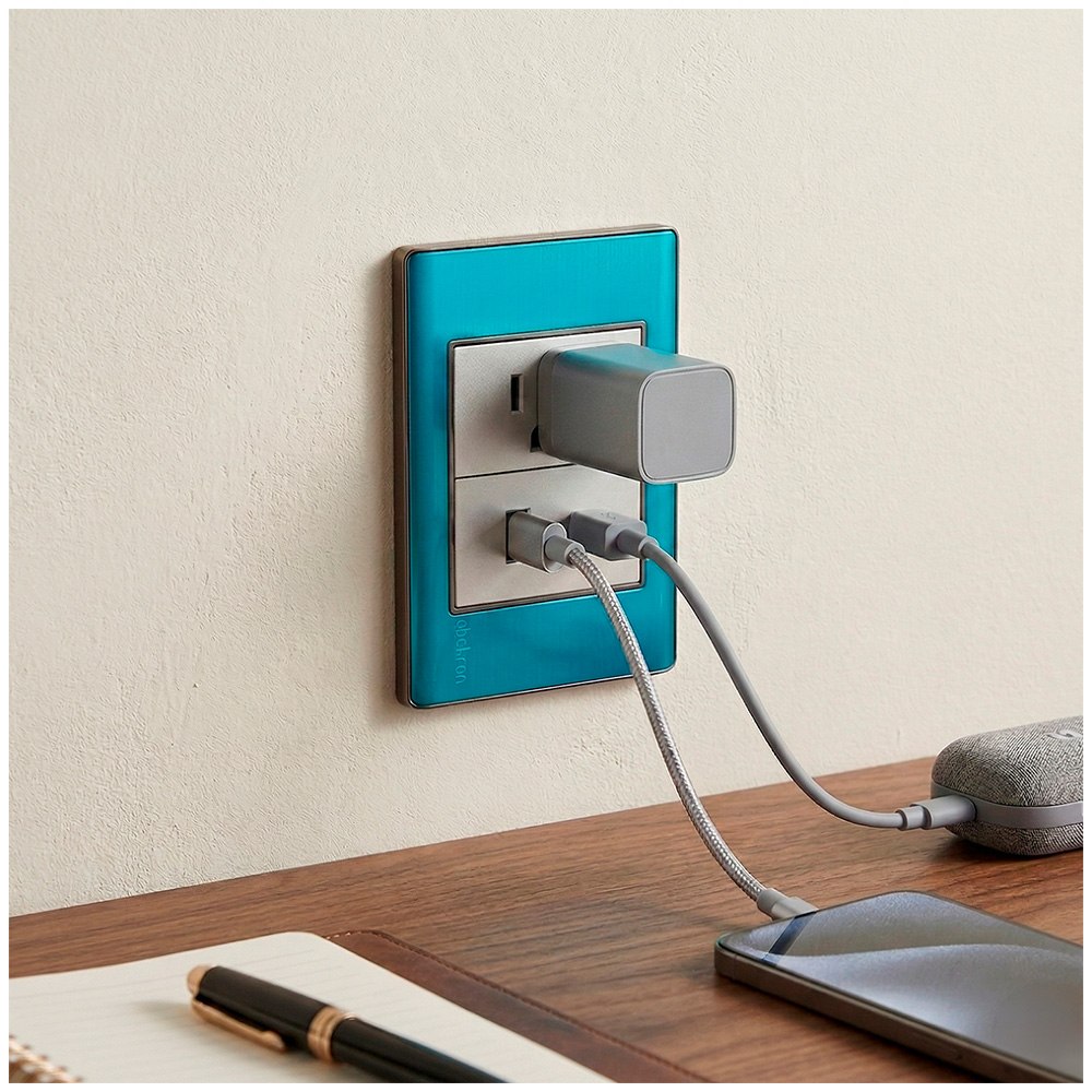 PLACA TOMACORRIENTE DE PARED CON ENCHUFE USB Y TIPO-C ABATRON 15 AMP SANTOFA ELECTRONICS S2093 - 5