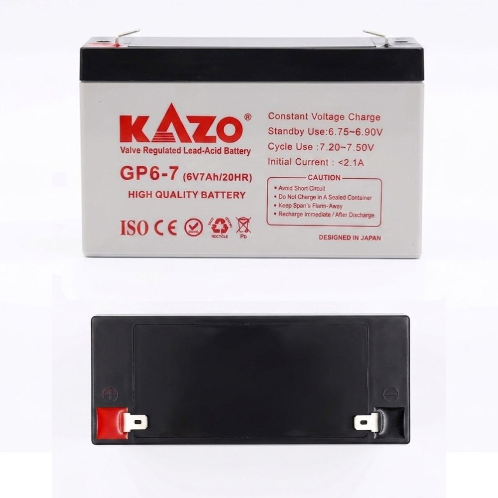 BATERÍA RECARGABLE KAZO 6V 7AH DE PLOMO-ÁCIDO SELLADA (VRLA) SANTOFA ELECTRONICS S2098 - 1