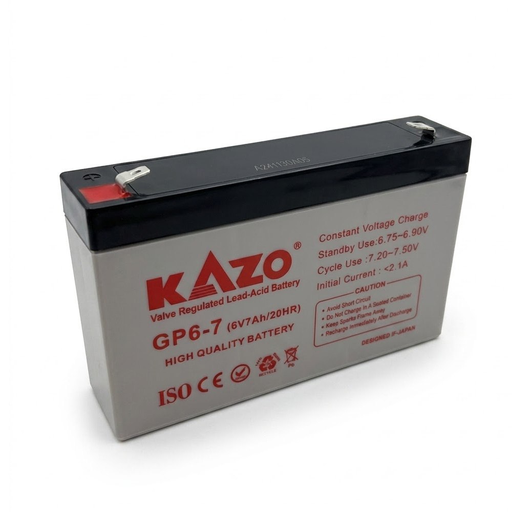 BATERÍA RECARGABLE KAZO 6V 7AH DE PLOMO-ÁCIDO SELLADA (VRLA) SANTOFA ELECTRONICS S2098 - 2