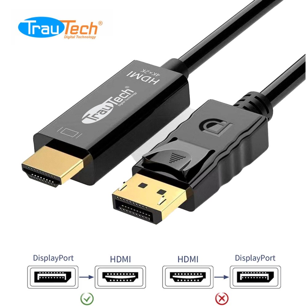 CABLE CONVERTIDOR DISPLAYPORT A HDMI 4K@30HZ TRAUTECH 1.8 METROS SANTOFA ELECTRONICS S2101 - 2