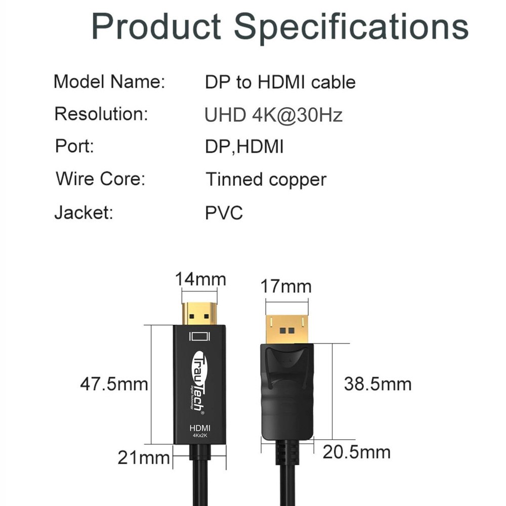 CABLE CONVERTIDOR DISPLAYPORT A HDMI 4K@30HZ TRAUTECH 1.8 METROS SANTOFA ELECTRONICS S2101 - 4
