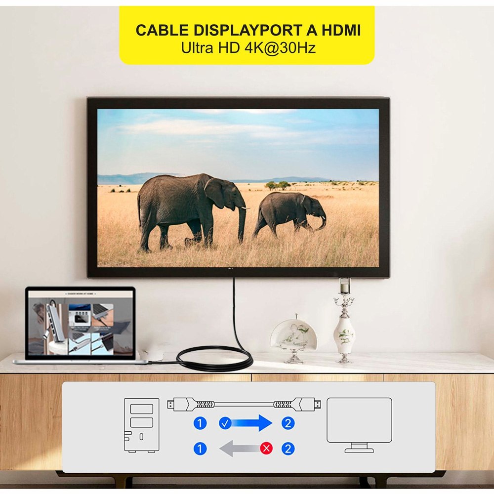 CABLE CONVERTIDOR DISPLAYPORT A HDMI 4K@30HZ TRAUTECH 1.8 METROS SANTOFA ELECTRONICS S2101 - 7