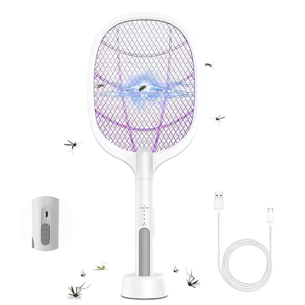 RAQUETA ELÉCTRICA ANTIMOSQUITOS 2 EN 1 CON LÁMPARA UV Y BASE DE CARGA SANTOFA ELECTRONICS S2102 - 2