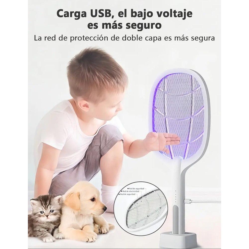 RAQUETA ELÉCTRICA ANTIMOSQUITOS 2 EN 1 CON LÁMPARA UV Y BASE DE CARGA SANTOFA ELECTRONICS S2102 - 7