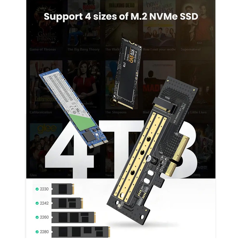 ADAPTADOR TARJETA PCIE 3.0 X4 A M.2 NVME SSD UGREEN 32 GBPS SANTOFA ELECTRONICS  S2104 - 9