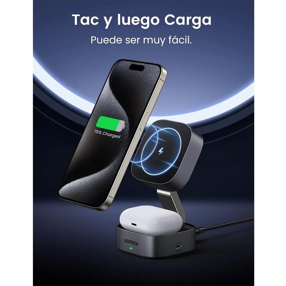 ESTACIÓN DE CARGA INALÁMBRICA MAGNÉTICA PLEGABLE UGREEN 2 EN 1 (15W) SANTOFA ELECTRONICS S2105 - 5