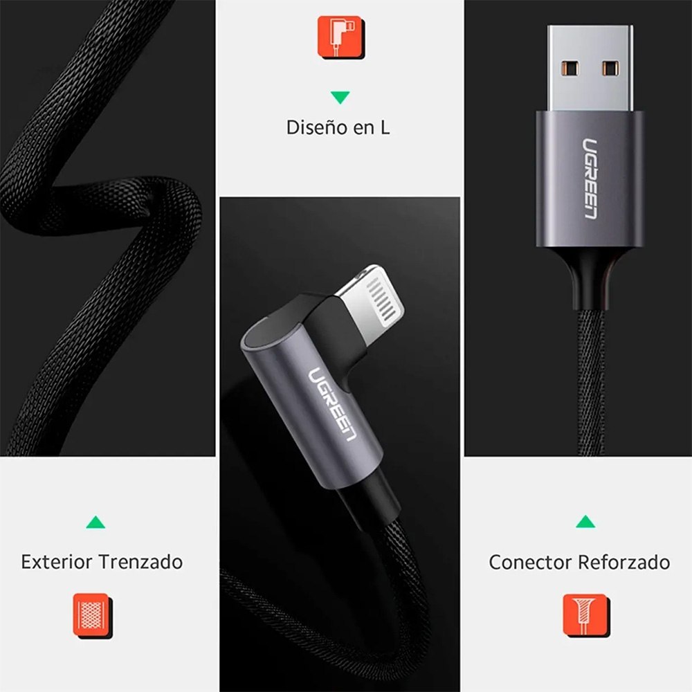 CABLE UGREEN USB-A A LIGHTNING 90° CERTIFICADO MFI 1 METRO SANTOFA ELECTRONICS S2106 - 5