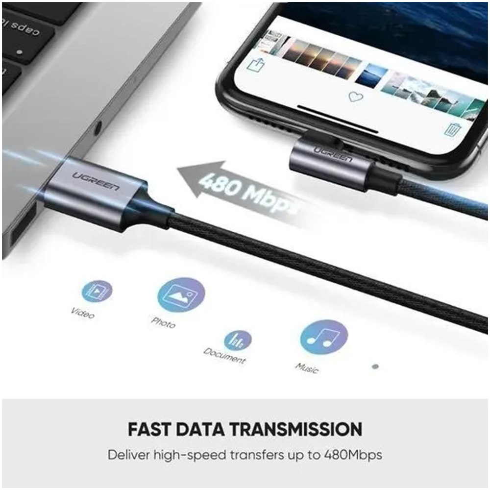CABLE UGREEN USB-A A LIGHTNING 90° CERTIFICADO MFI 1 METRO SANTOFA ELECTRONICS S2106 - 6