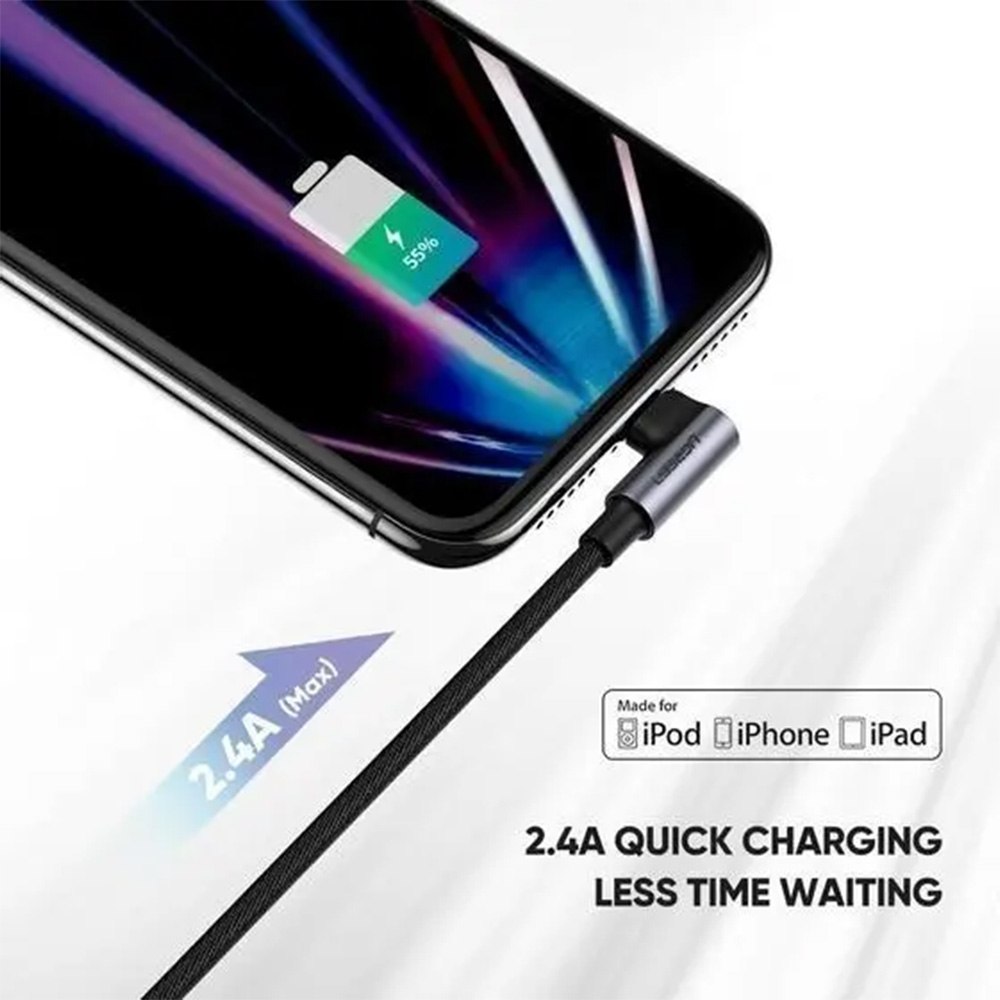 CABLE UGREEN USB-A A LIGHTNING 90° CERTIFICADO MFI 1 METRO SANTOFA ELECTRONICS S2106 - 7
