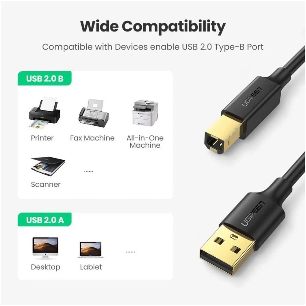 CABLE USB PARA IMPRESORA UGREEN 1.5 METROS USB 2.0 A A B 480 MBPS ALTA VELOCIDAD SANTOFA ELECTRONICS S2100 - 3