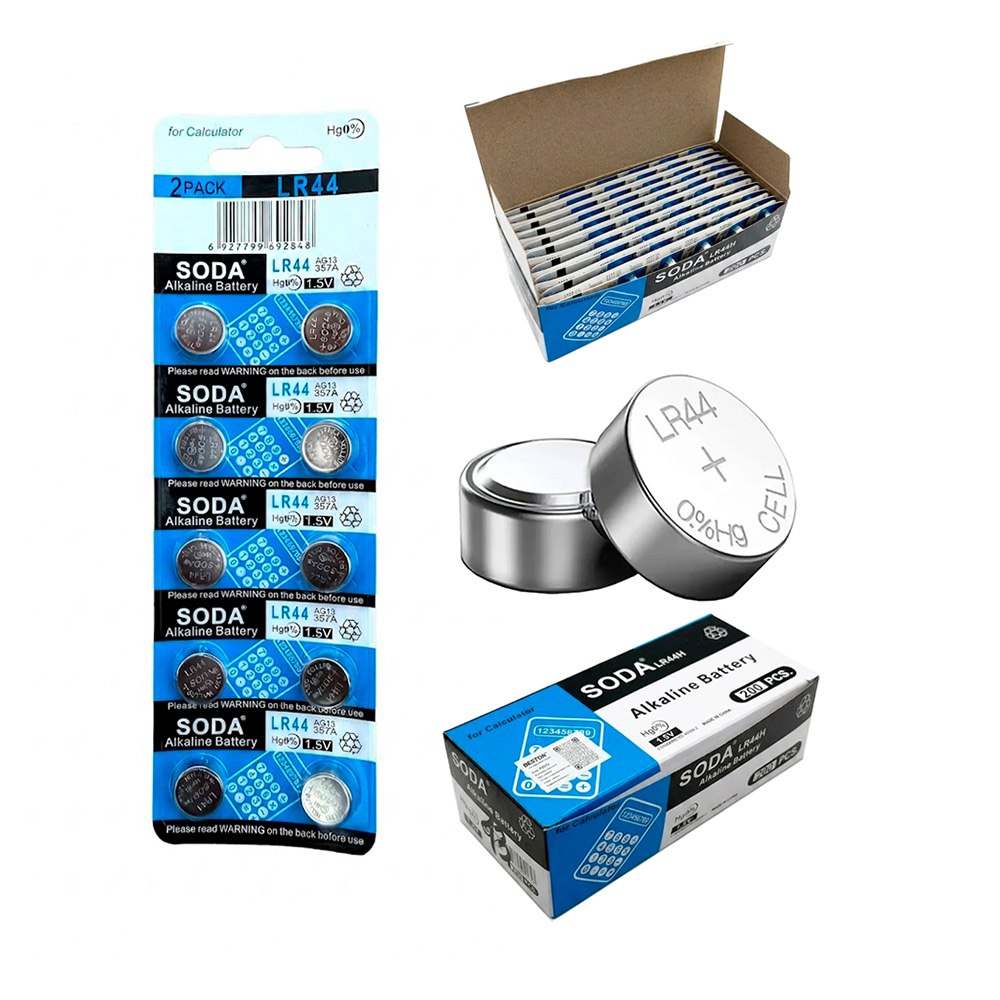 CAJA DE 200 PILAS ALCALINAS SODA LR44H 1.5V AG13 TIPO BOTÓN SANTOFA ELECTRONICS S2117 - 2