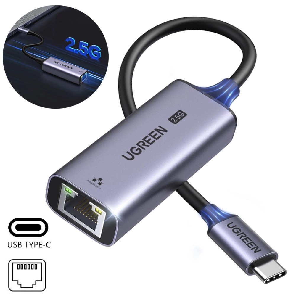 ADAPTADOR DE RED USB-C A ETHERNET RJ45 2.5G UGREEN DE ALTA VELOCIDAD SANTOFA ELECTRONICS S2127 - 3