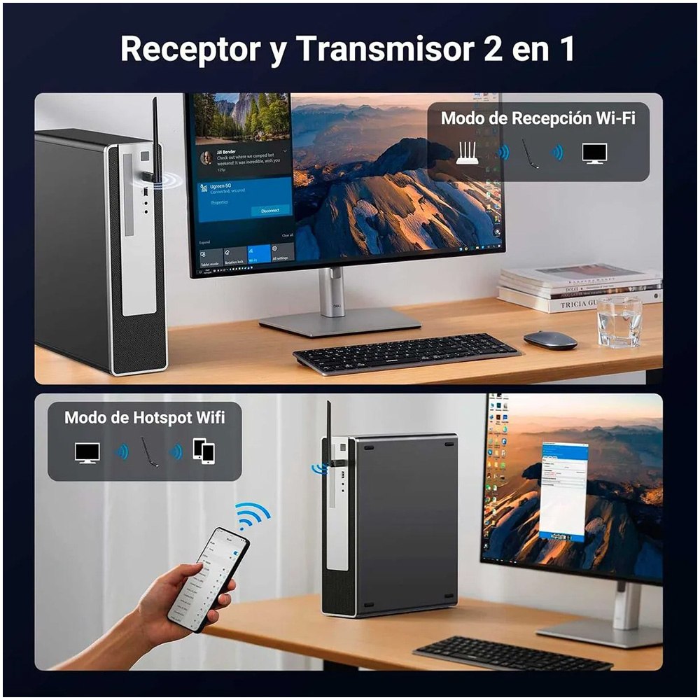 ADAPTADOR WI-FI USB UGREEN AX900 WI-FI 6 DOBLE BANDA CON ANTENA 6DBI CM763 SANTOFA ELECTRONICS S2128 - 6