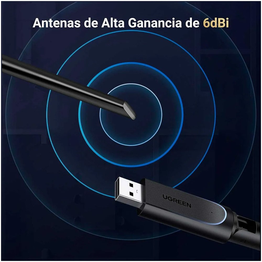 ADAPTADOR WI-FI USB UGREEN AX900 WI-FI 6 DOBLE BANDA CON ANTENA 6DBI CM763 SANTOFA ELECTRONICS S2128 - 7
