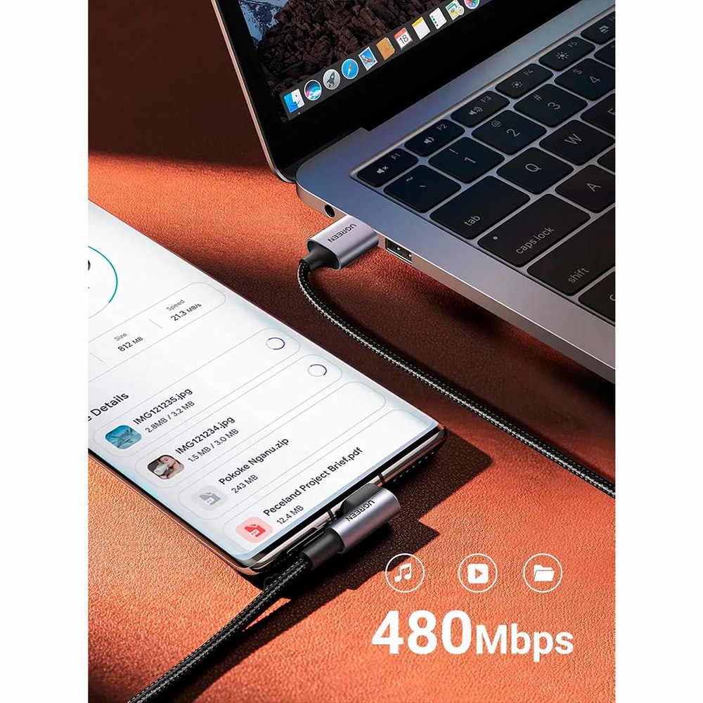 CABLE UGREEN USB-A A USB-C 3.0 CON ÁNGULO DE 90° CARGA RÁPIDA 1 METRO SANTOFA ELECTRONICS  S2132 - 7