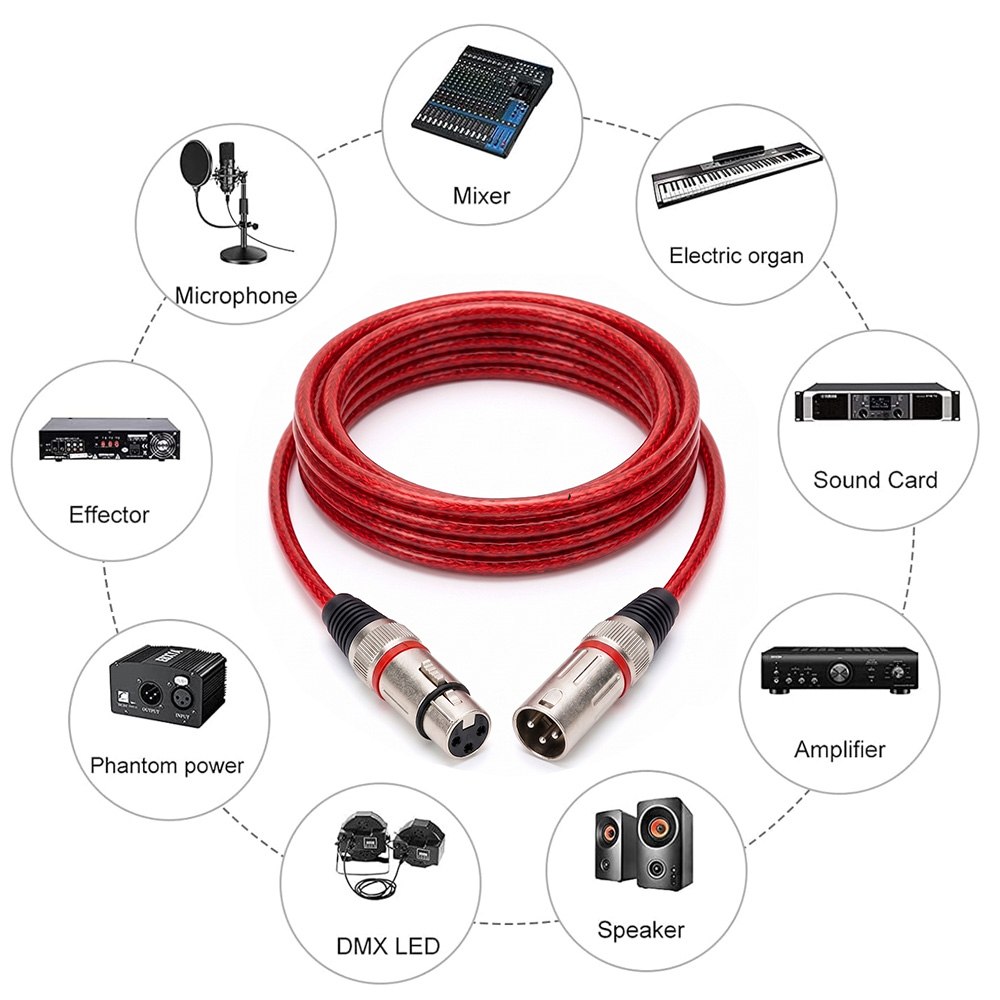 CABLE DE AUDIO PROFESIONAL CANON XLR MACHO A CANON XLR HEMBRA DE ALTA FIDELIDAD 5 METROS ROJO SANTOFA ELECTRONICS S2140 - 6