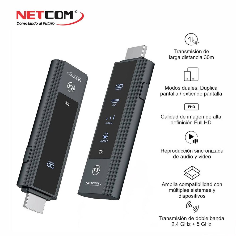 EXTENSOR HDMI INALÁMBRICO DE 30 METROS NETCOM DUAL BAND 4K/1080P SANTOFA ELECTRONICS S2147 - 6