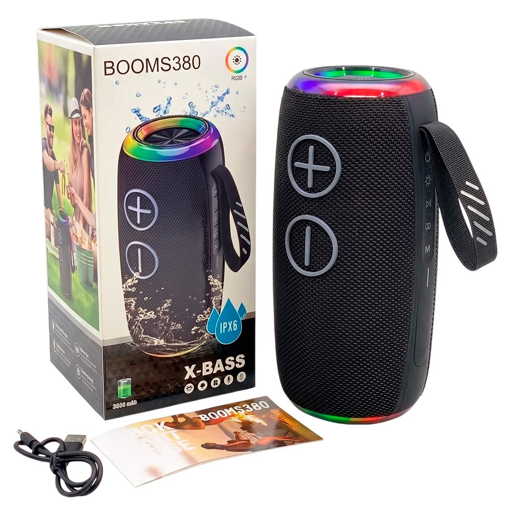 PARLANTE PORTÁTIL BLUETOOTH BOOMS380 X-BASS IMPERMEABLE IPX6 CON LUCES RGB SANTOFA ELECTRONICS S2155 - 3