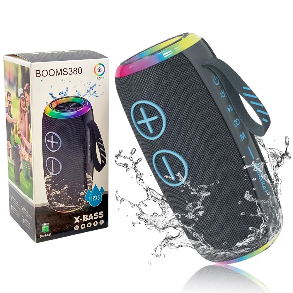 PARLANTE PORTÁTIL BLUETOOTH BOOMS380 X-BASS IMPERMEABLE IPX6 CON LUCES RGB SANTOFA ELECTRONICS S2155 - 4