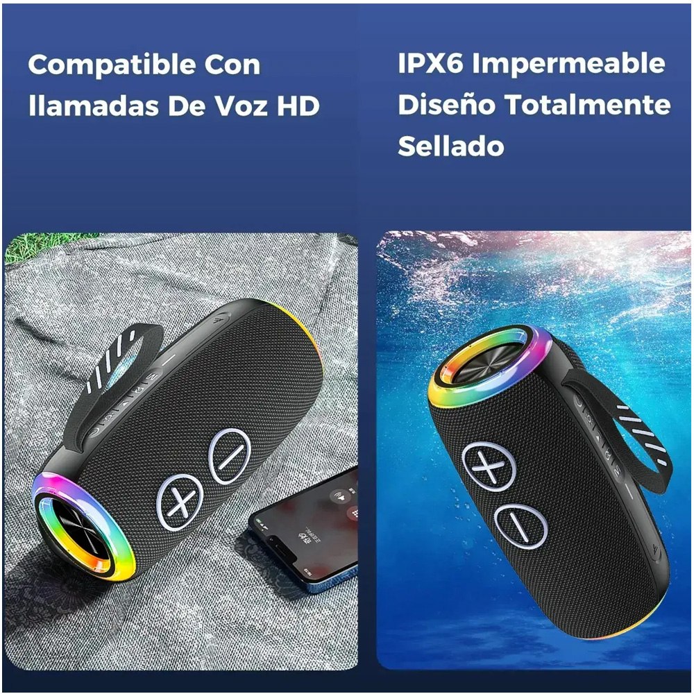 PARLANTE PORTÁTIL BLUETOOTH BOOMS380 X-BASS IMPERMEABLE IPX6 CON LUCES RGB SANTOFA ELECTRONICS S2155 - 5