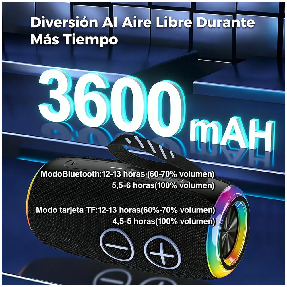 PARLANTE PORTÁTIL BLUETOOTH BOOMS380 X-BASS IMPERMEABLE IPX6 CON LUCES RGB SANTOFA ELECTRONICS S2155 - 8