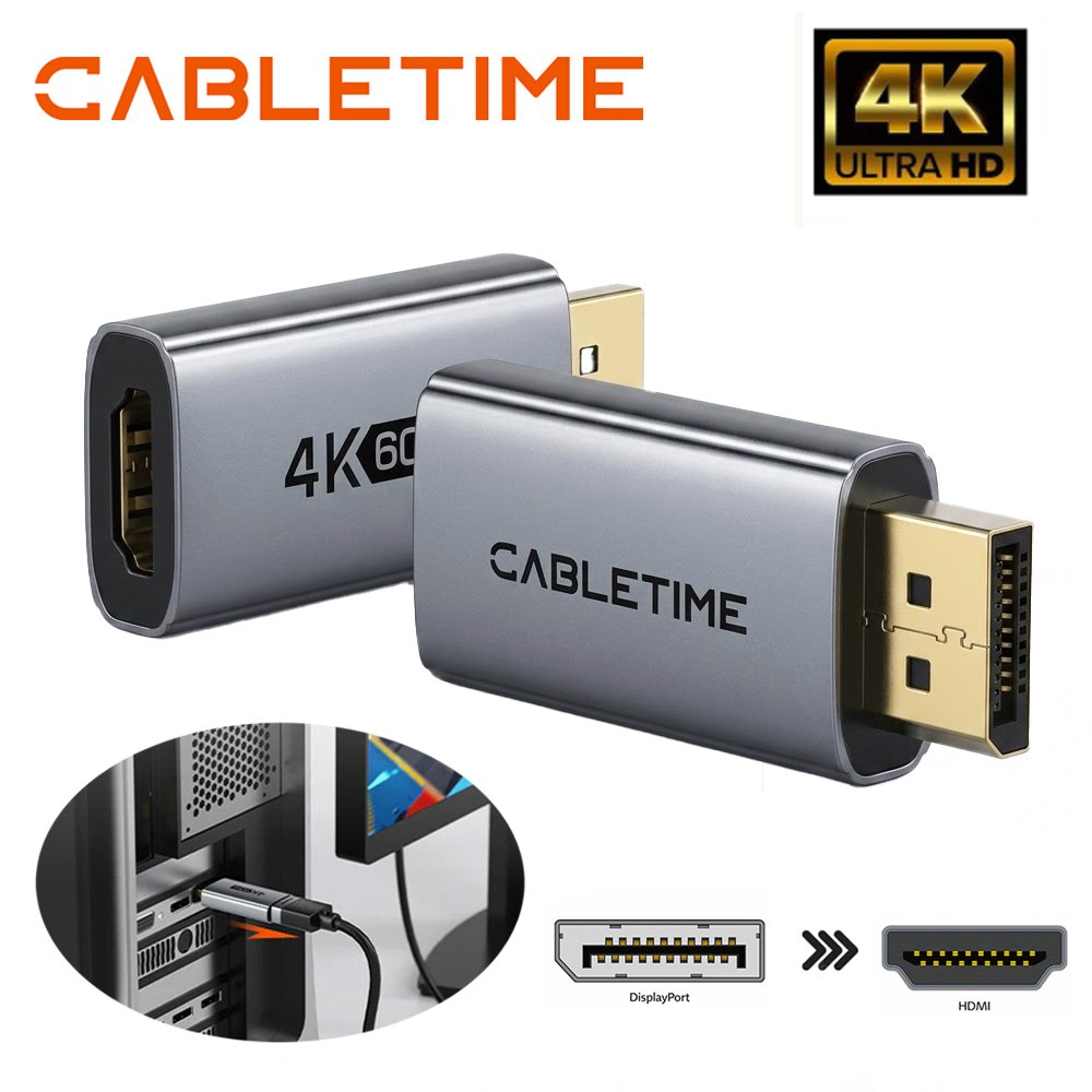 ADAPTADOR DISPLAYPORT MACHO A HDMI HEMBRA 4K A 60HZ CABLETIME DE ALUMINIO SANTOFA ELECTRONICS S2170 - 2