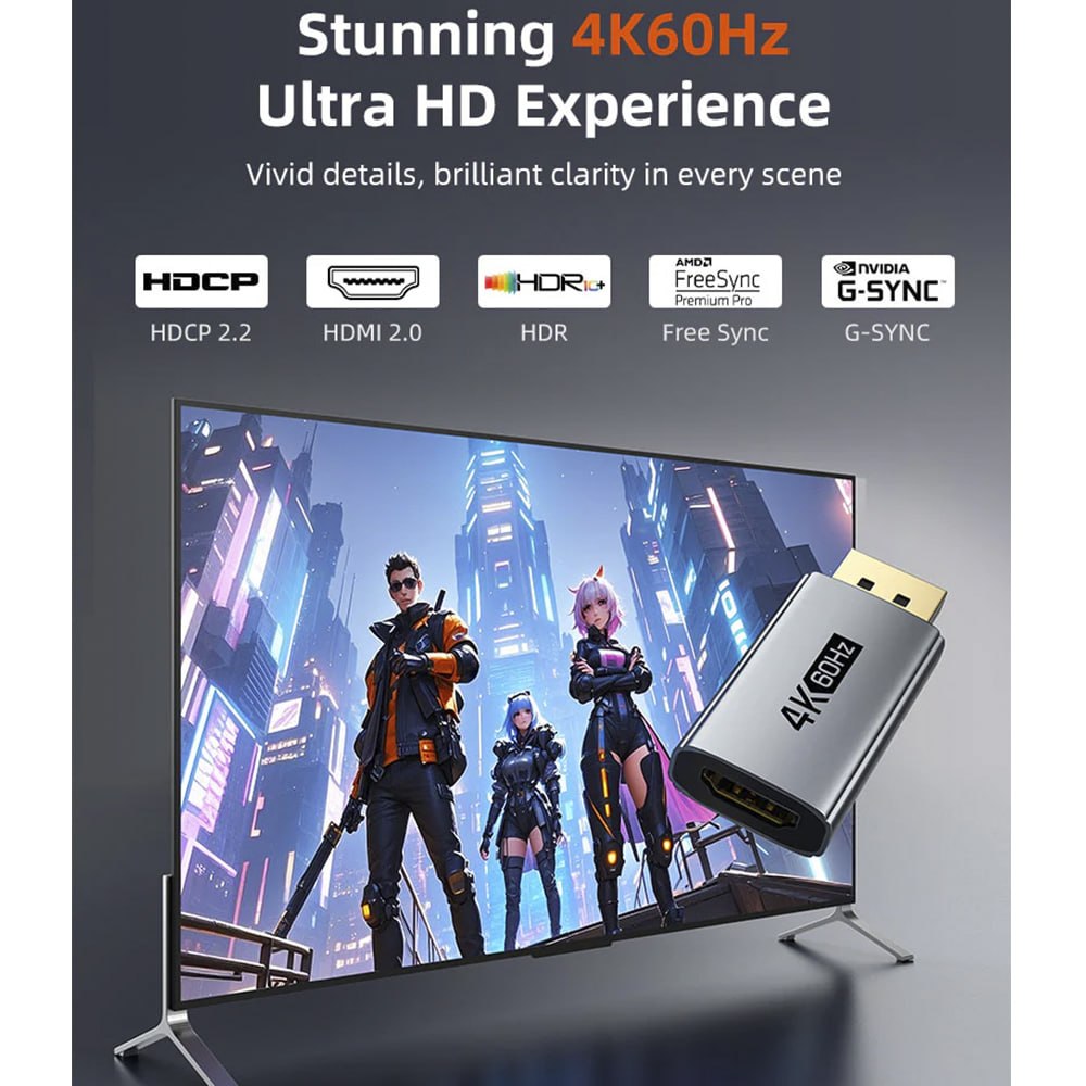 ADAPTADOR DISPLAYPORT MACHO A HDMI HEMBRA 4K A 60HZ CABLETIME DE ALUMINIO SANTOFA ELECTRONICS S2170 - 4