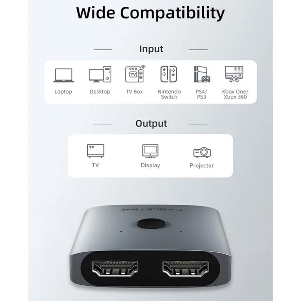 SWITCH CONMUTADOR HDMI 2.0 BIDIRECCIONAL 1 ENTRADA 2 SALIDAS / 2 ENTRADAS 1 SALIDA 4K A 60HZ CABLETIME SANTOFA ELECTRONICS S2171 - 7