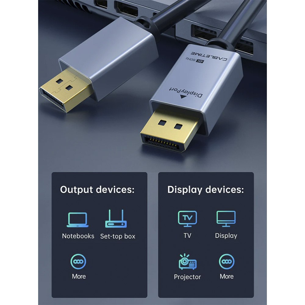 CABLE DISPLAYPORT A DISPLAYPORT 1.2 PREMIUM 4K 60HZ CABLETIME 3 METROS SANTOFA ELECTRONICS S2172 - 4
