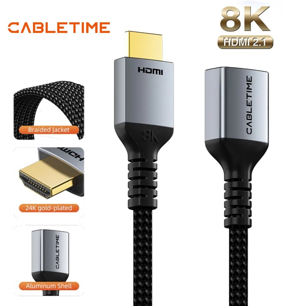 CABLE EXTENSOR HDMI 2.1 MACHO A HDMI HEMBRA 8K 60HZ 48GBPS 1 METRO CABLETIME TRENZADO SANTOFA ELECTRONICS S2173 - 2