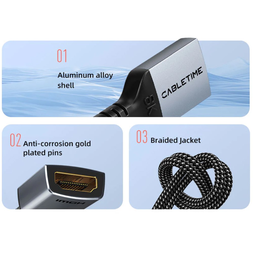 CABLE EXTENSOR HDMI 2.1 MACHO A HDMI HEMBRA 8K 60HZ 48GBPS 1 METRO CABLETIME TRENZADO SANTOFA ELECTRONICS S2173 - 4