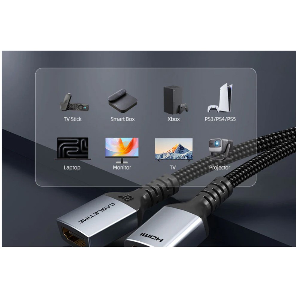 CABLE EXTENSOR HDMI 2.1 MACHO A HDMI HEMBRA 8K 60HZ 48GBPS 1 METRO CABLETIME TRENZADO SANTOFA ELECTRONICS S2173 - 5