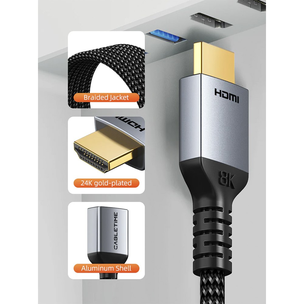 CABLE EXTENSOR HDMI 2.1 MACHO A HDMI HEMBRA 8K 60HZ 48GBPS 1 METRO CABLETIME TRENZADO SANTOFA ELECTRONICS S2173 - 6
