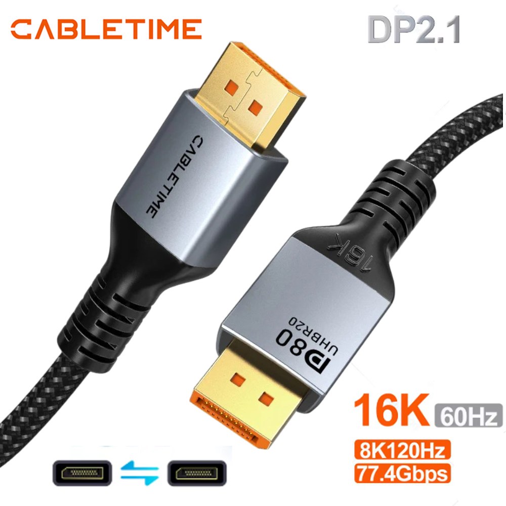 CABLE DISPLAYPORT A DISPLAYPORT 2.1 PREMIUM 16K 60HZ 80GBPS CABLETIME 1 METRO SANTOFA ELECTRONICS S2178 - 3