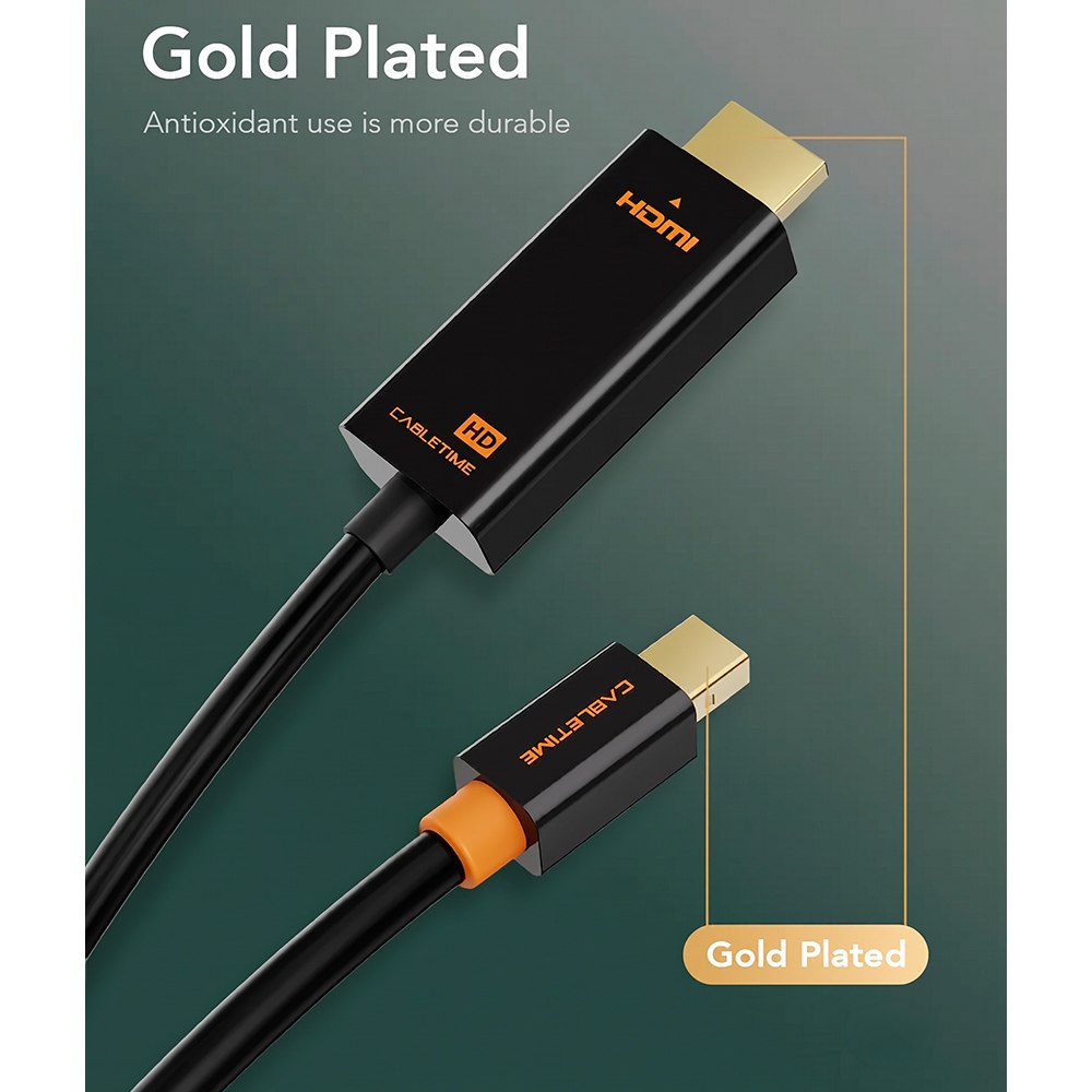 CABLE MINI DISPLAYPORT A HDMI PREMIUM FULL HD 1080P 60HZ 3 METROS CABLETIME CD51N SANTOFA ELECTRONICS S2181 - 8