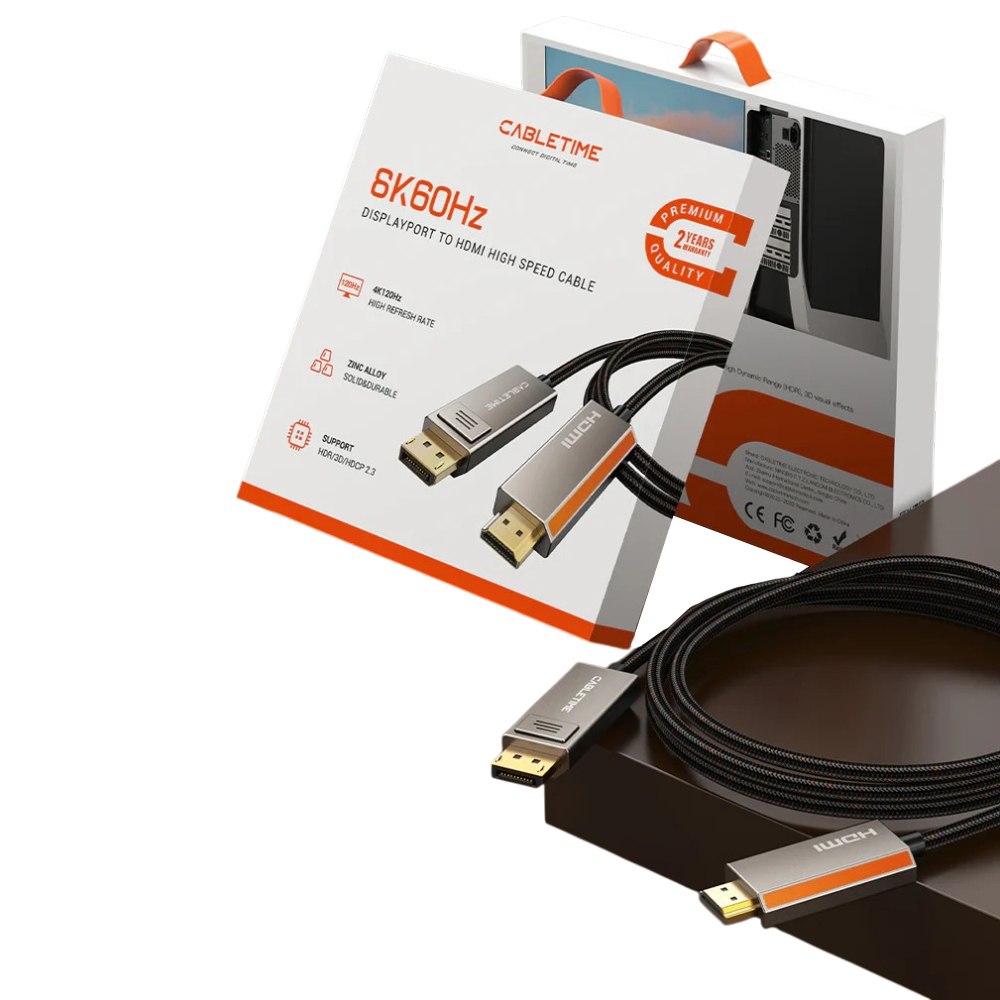 CABLE UNIDIRECCIONAL DISPLAYPORT 1.4 A HDMI 2.1 DE 8K 60HZ 4K 120HZ 2 METROS CABLETIME SANTOFA ELECTRONICS S2192 - 3