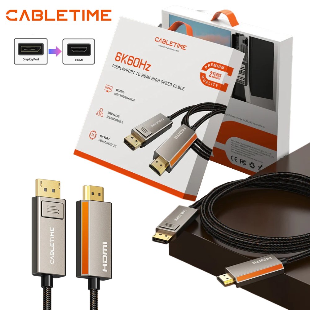 CABLE UNIDIRECCIONAL DISPLAYPORT 1.4 A HDMI 2.1 DE 8K 60HZ 4K 120HZ 2 METROS CABLETIME SANTOFA ELECTRONICS S2192 - 4