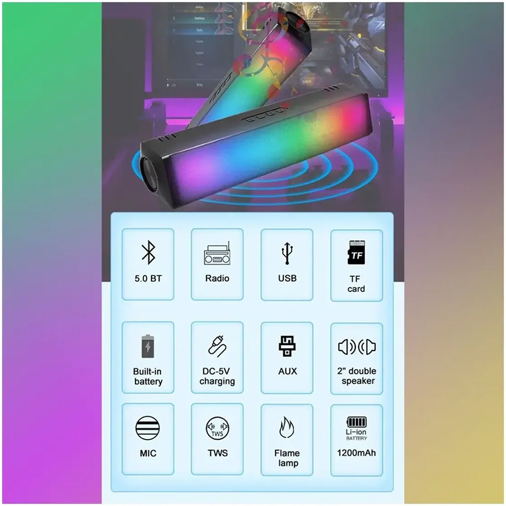 PARLANTE PORTÁTIL BLUETOOTH SOUNDBAR 10W CON LUCES RGB Y FUNCIÓN TWS SANTOFA ELECTRONICS S2157 - 6