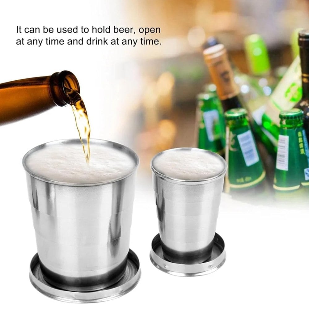 3 VASOS PLEGABLES DE ACERO INOXIDABLE 250ML CON LLAVERO SANTOFA ELECTRONICS  S2237 - 4