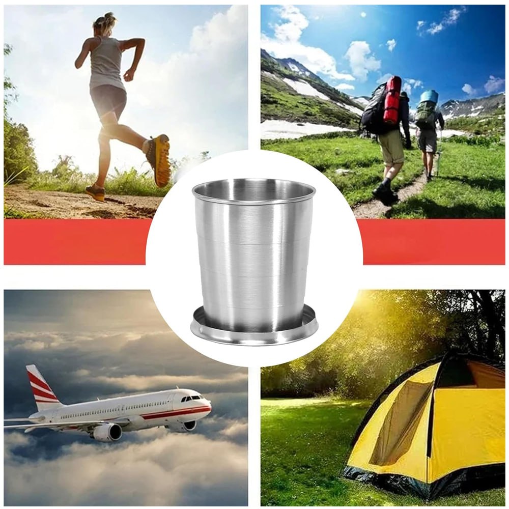 3 VASOS PLEGABLES DE ACERO INOXIDABLE 250ML CON LLAVERO SANTOFA ELECTRONICS  S2237 - 8