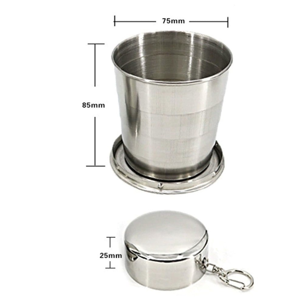6 VASOS PLEGABLES DE ACERO INOXIDABLE 8.5CM CON LLAVERO REUTILIZABLE 250ML SANTOFA ELECTRONICS S2238 - 2