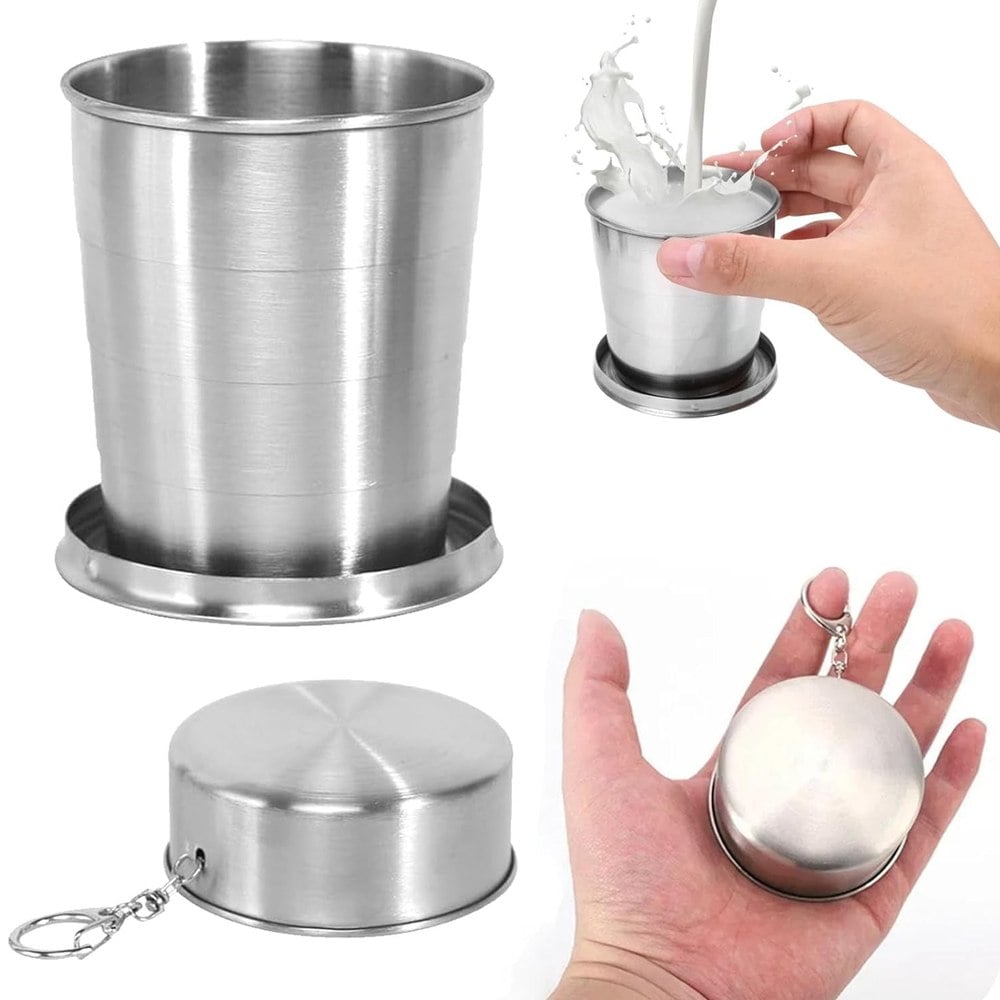 6 VASOS PLEGABLES DE ACERO INOXIDABLE 8.5CM CON LLAVERO REUTILIZABLE 250ML SANTOFA ELECTRONICS S2238 - 4