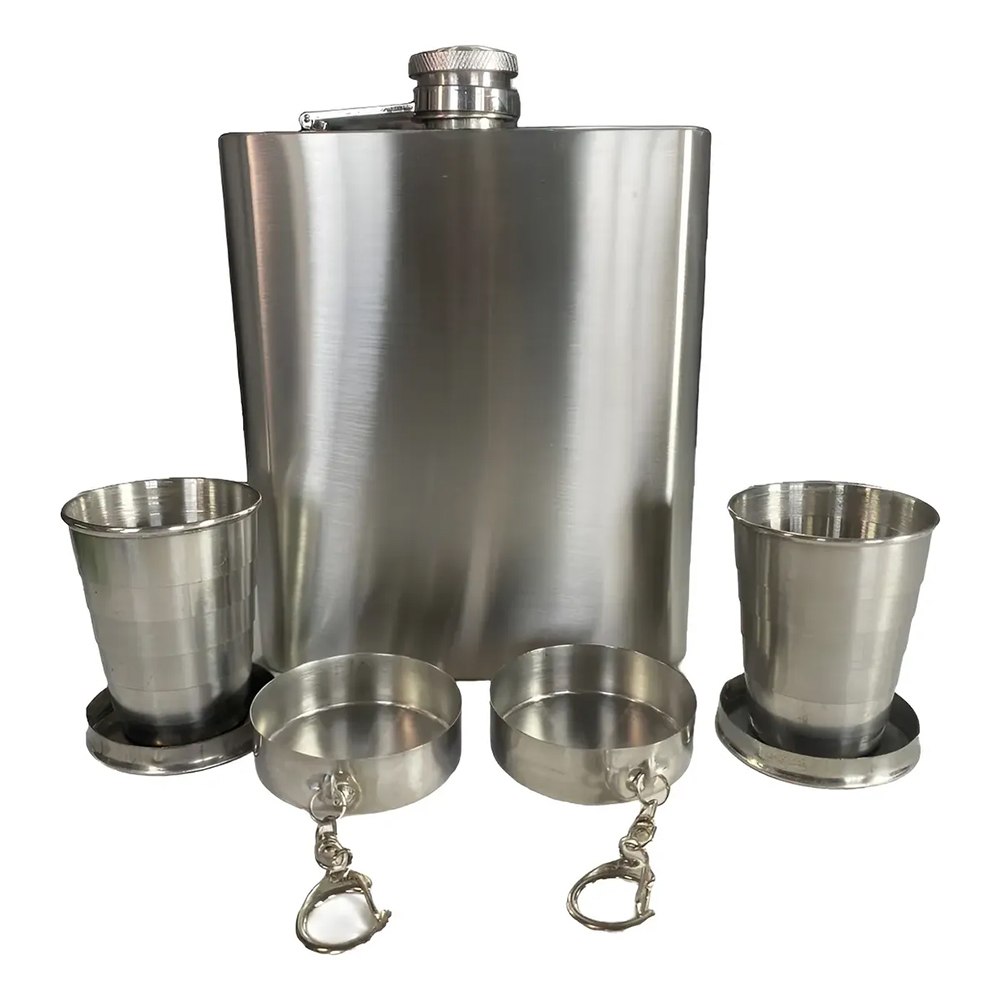 LICORERA PETACA DE ACERO INOXIDABLE DE 18 OZ CON 2 VASOS PLEGABLES Y FUNDA CAMUFLADA SANTOFA ELECTRONICS S2161 - 5
