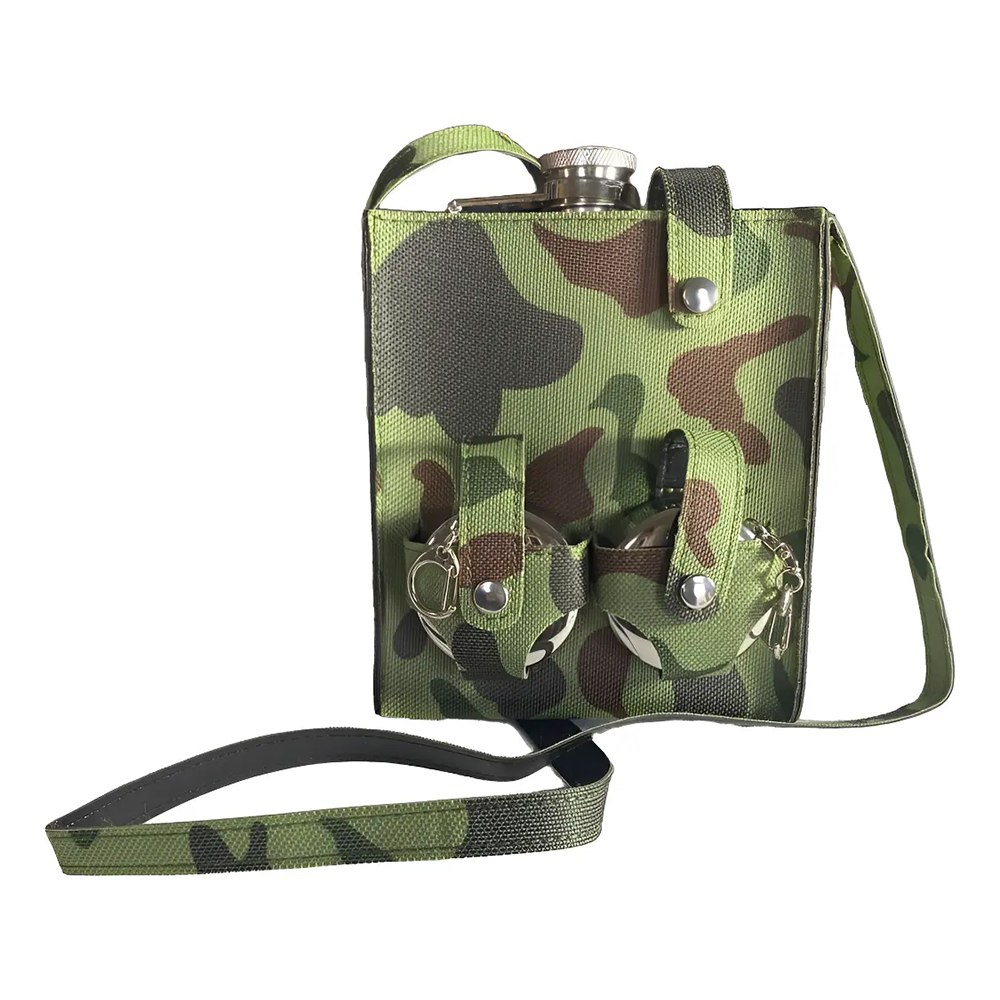 LICORERA PETACA DE ACERO INOXIDABLE DE 18 OZ CON 2 VASOS PLEGABLES Y FUNDA CAMUFLADA SANTOFA ELECTRONICS S2161 - 7
