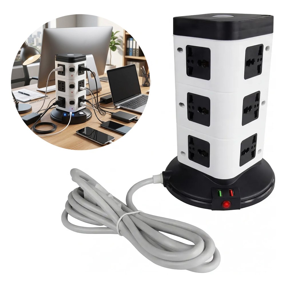 TORRE VERTICAL EXTENSIÓN ELÉCTRICA 12 TOMAS + 3 USB 2500W SANTOFA ELECTRONICS S2162 - 2