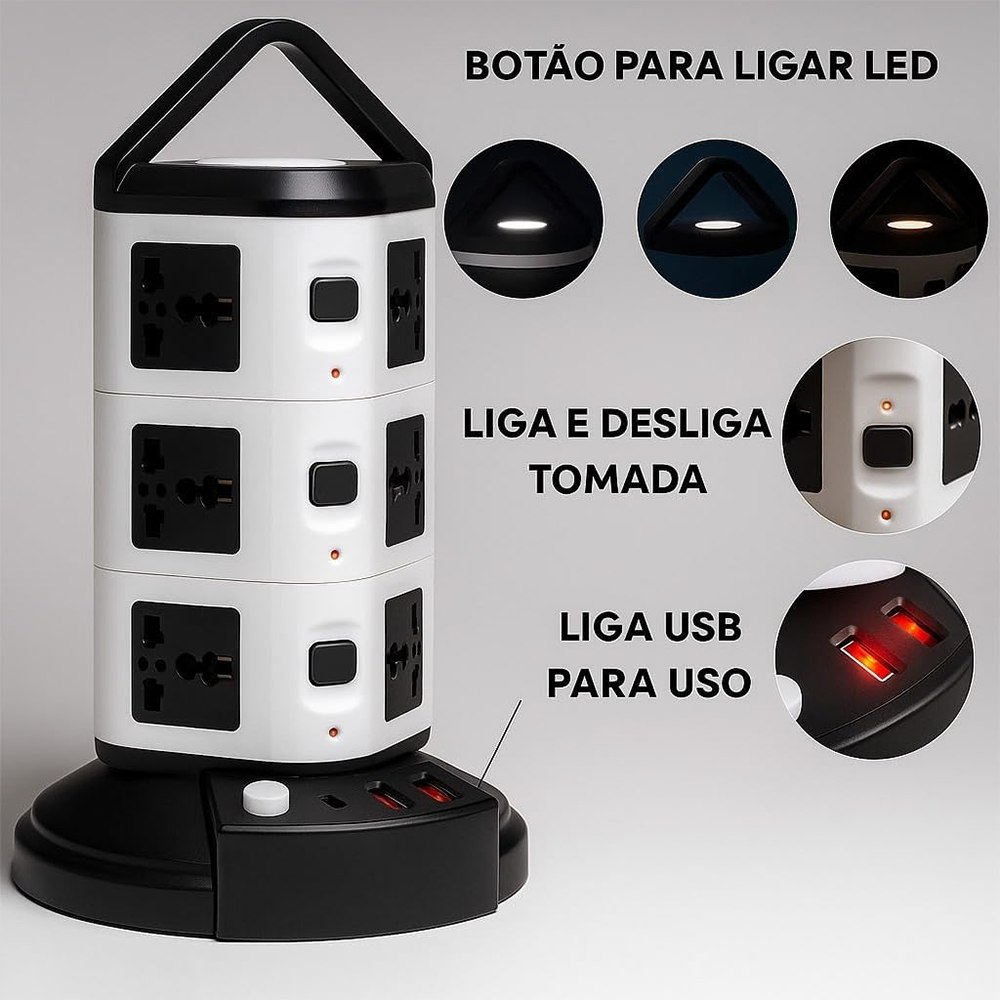 TORRE VERTICAL EXTENSIÓN ELÉCTRICA 12 TOMAS + 3 USB 2500W SANTOFA ELECTRONICS S2162 - 3