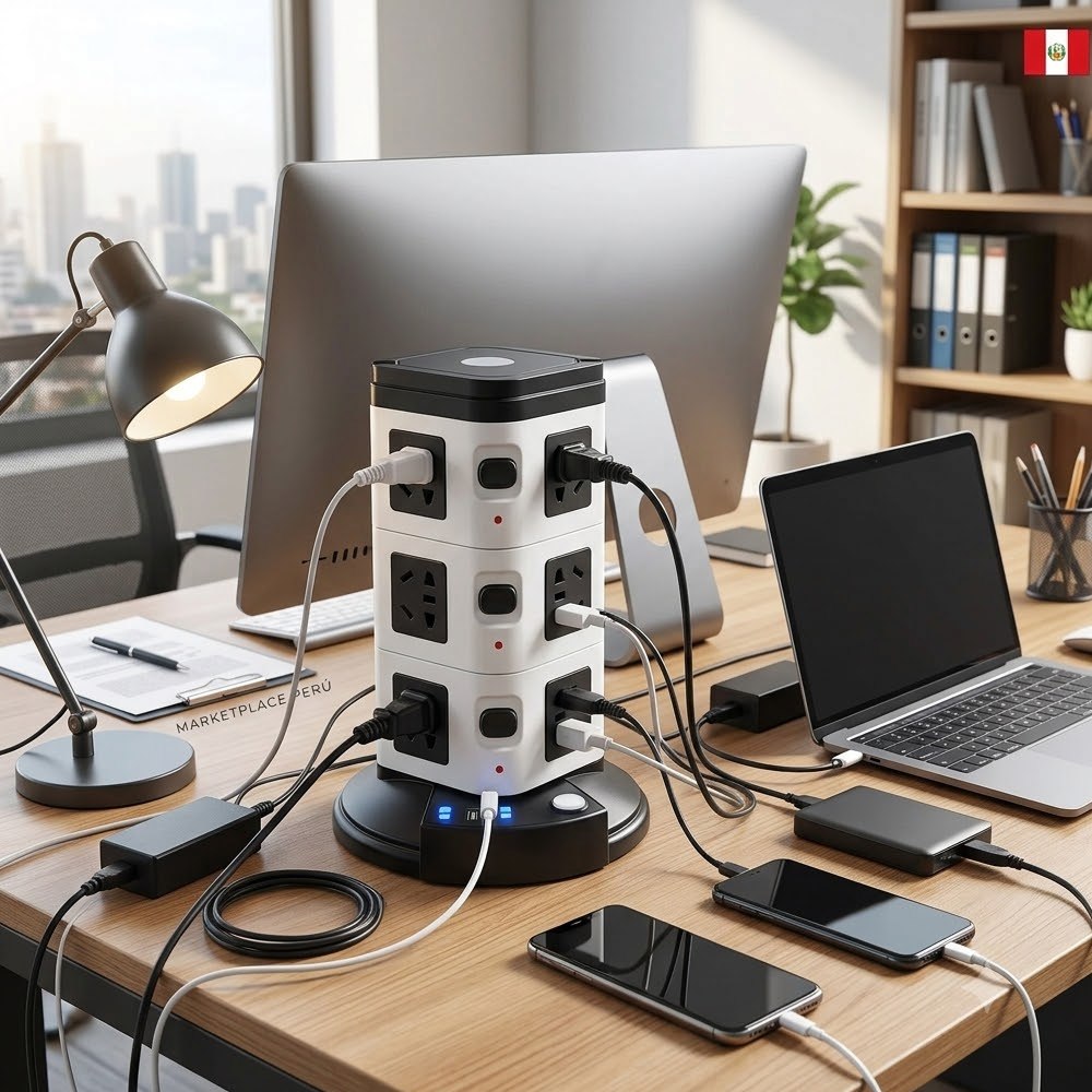 TORRE VERTICAL EXTENSIÓN ELÉCTRICA 12 TOMAS + 3 USB 2500W SANTOFA ELECTRONICS S2162 - 7