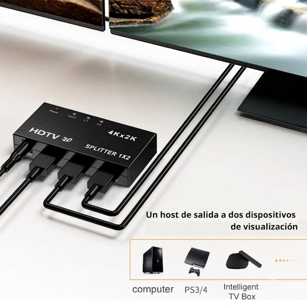 SPLITTER HDMI 1X2 PUERTOS ULTRA HD 4K X 2K CON SOPORTE 3D SANTOFA ELECTRONICS S2164 - 8