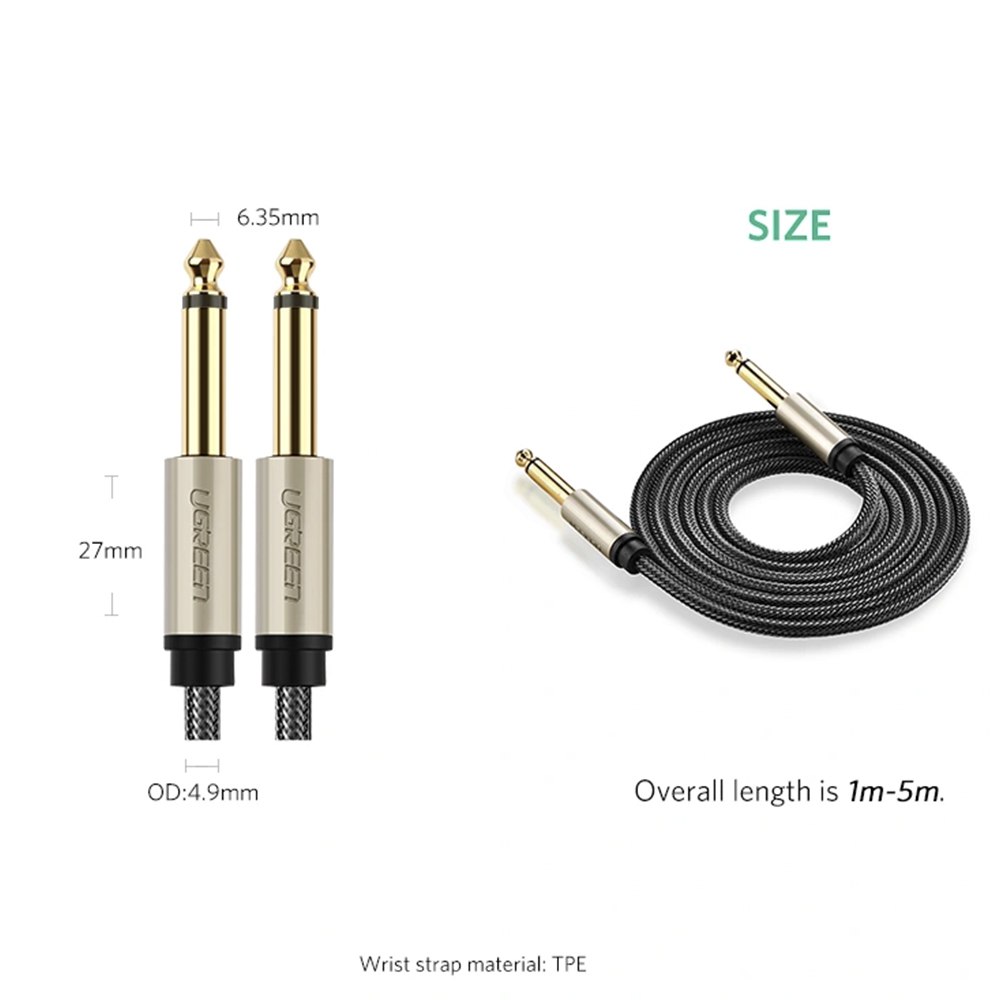 CABLE DE AUDIO MONO TS 6.35MM 3 METROS UGREEN TRENZADO 10639 SANTOFA ELECTRONICS S2166 - 5